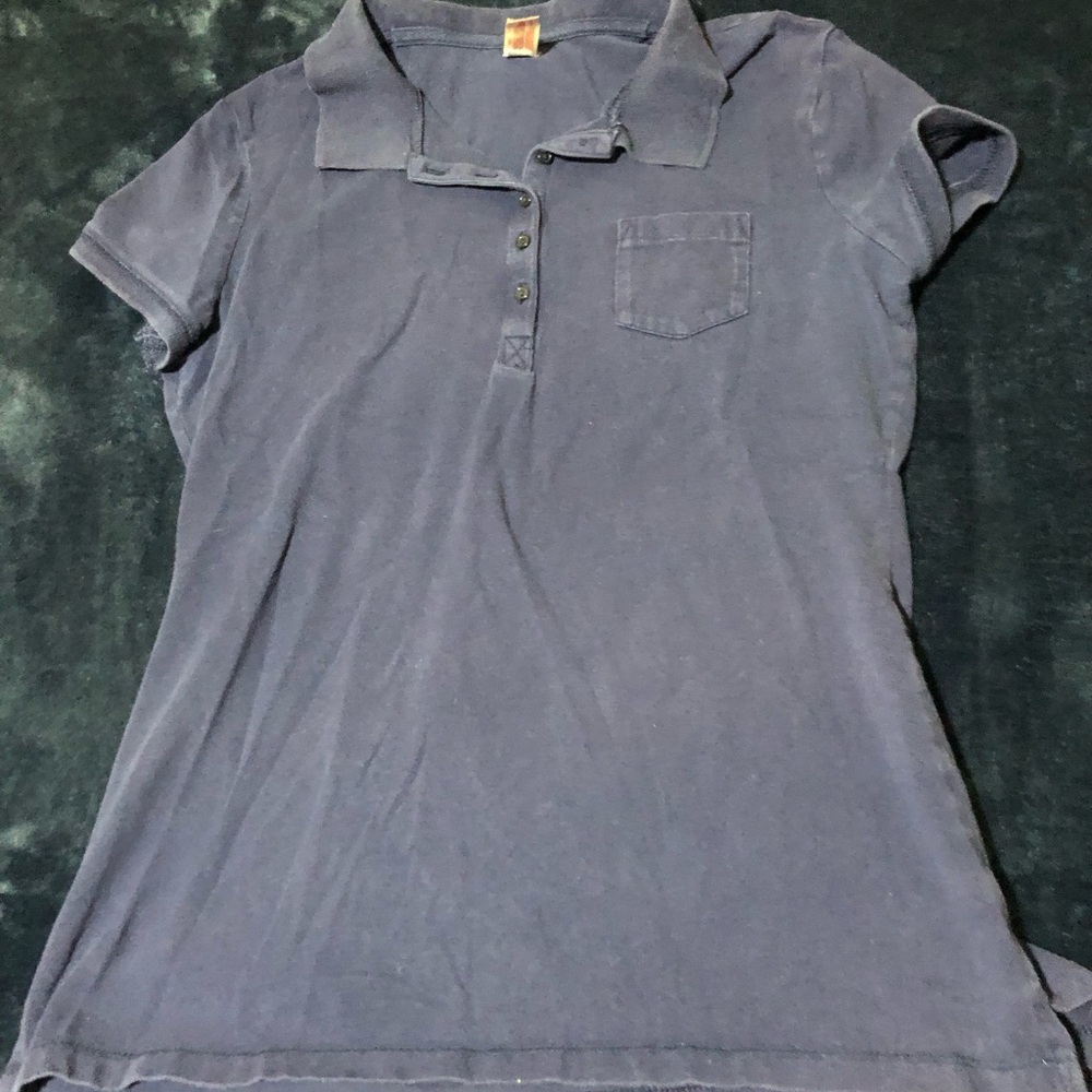 No Boundaries Women's Stretch Cotton Polo Top Navy Blue